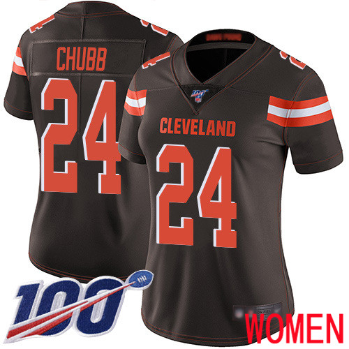 Cleveland Browns Nick Chubb Women Brown Limited Jersey #24 NFL Football Home 100th Season Vapor Untouchable->women nfl jersey->Women Jersey